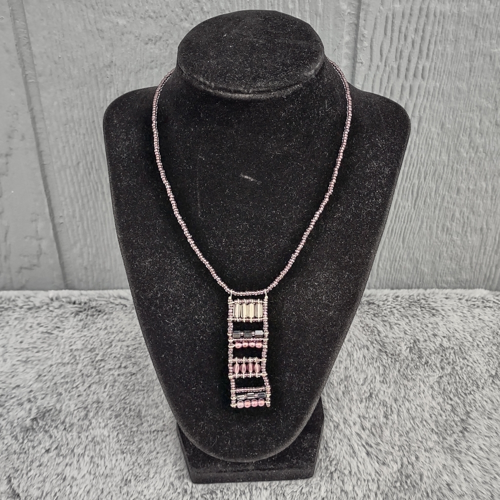 Seed Bead Necklace with Layered Pendant‎